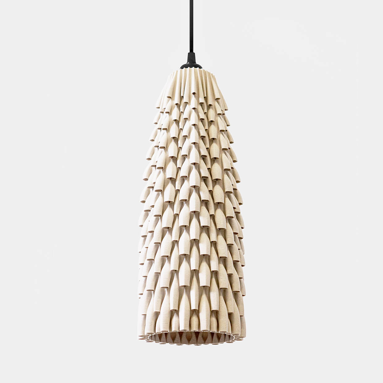 
                  
                    3d Printed Lampshade Armadillo Ebony size Large, light turned off. Made from composite material: birch wood fibers and PLA, a renewable compound made of corn
                  
                