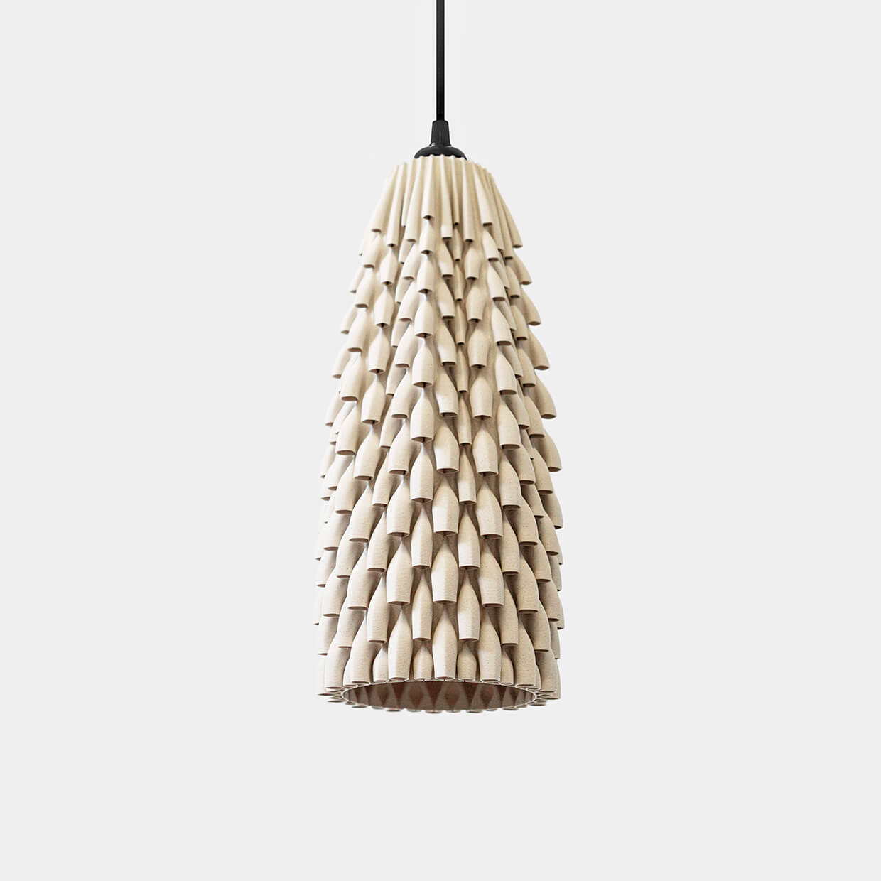 
                  
                    3d Printed Lampshade Armadillo Ebony size Medium, light turned off. Made from composite material: birch wood fibers and PLA, a renewable compound made of corn
                  
                