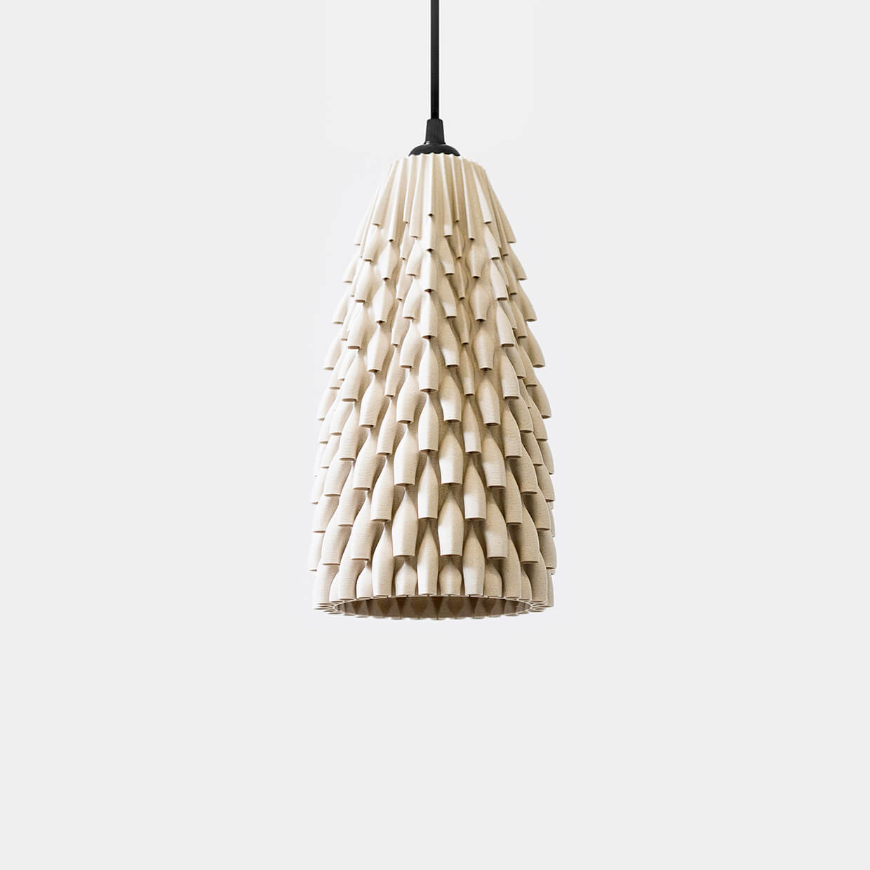 
                  
                    3d Printed Lampshade Armadillo Ebony size Small, light turned off. Made from composite material: birch wood fibers and PLA, a renewable compound made of corn
                  
                