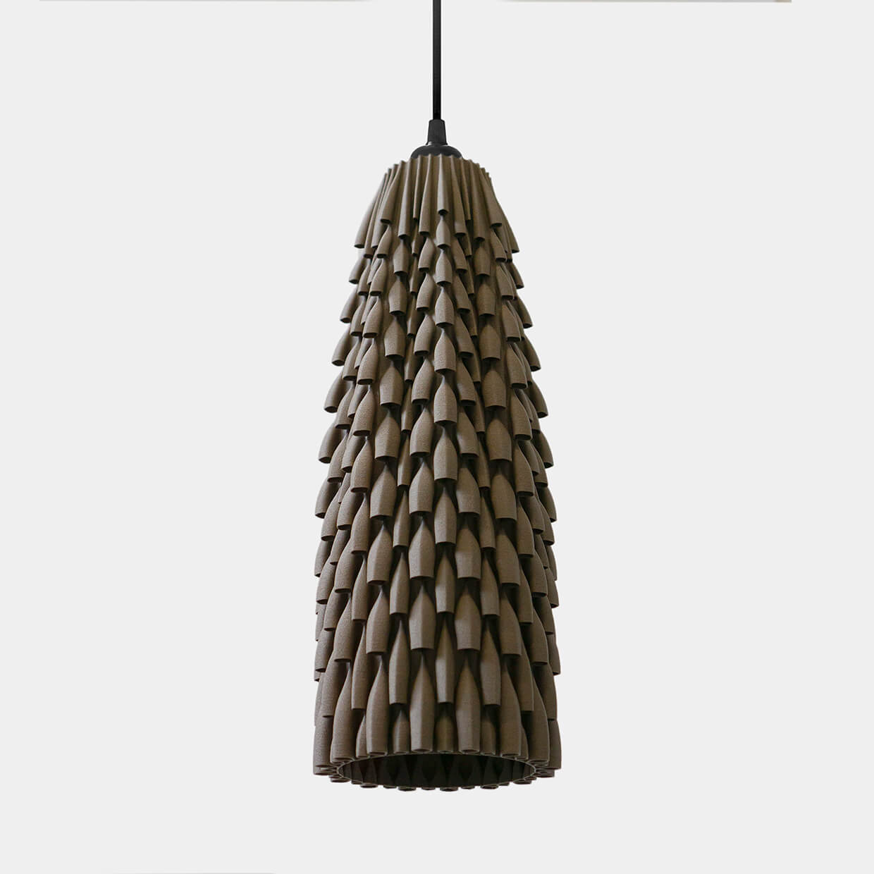 
                  
                    3d Printed Lampshade Armadillo Ebony size Large, light turned off. Made from composite material: coconut fibers and PLA, a renewable compound made of corn
                  
                