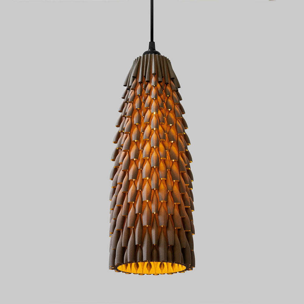 3d Printed Lampshade Armadillo Ebony size Large, light turned on. Made from composite material: coconut fibers and PLA, a renewable compound made of corn