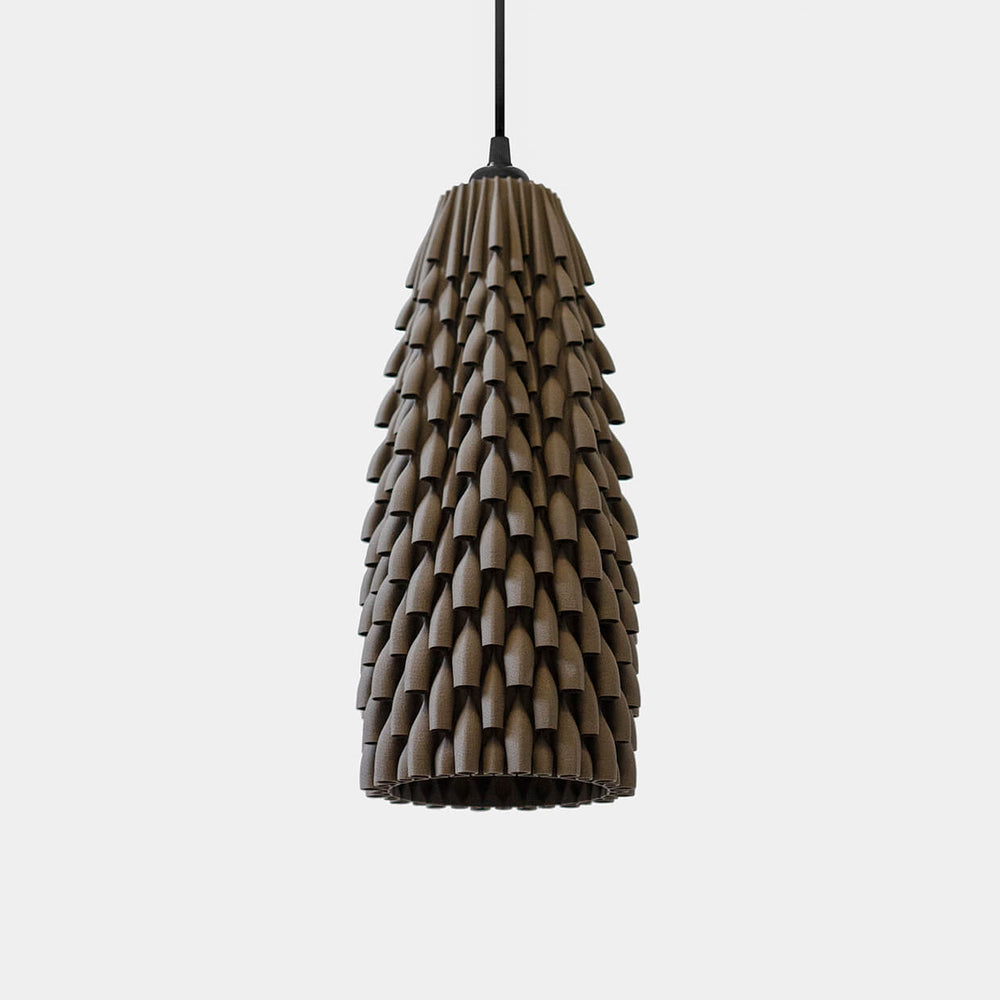 
                  
                    3d Printed Lampshade Armadillo Ebony size Medium, light turned off. Made from composite material: coconut fibers and PLA, a renewable compound made of corn
                  
                