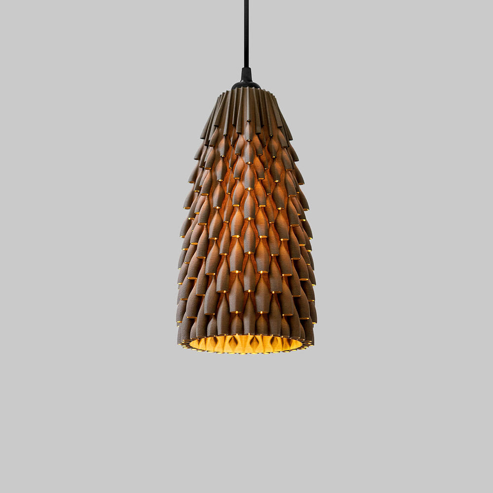 
                  
                    3d Printed Lampshade Armadillo Ebony size Small, light turned on. Made from composite material: coconut fibers and PLA, a renewable compound made of corn
                  
                