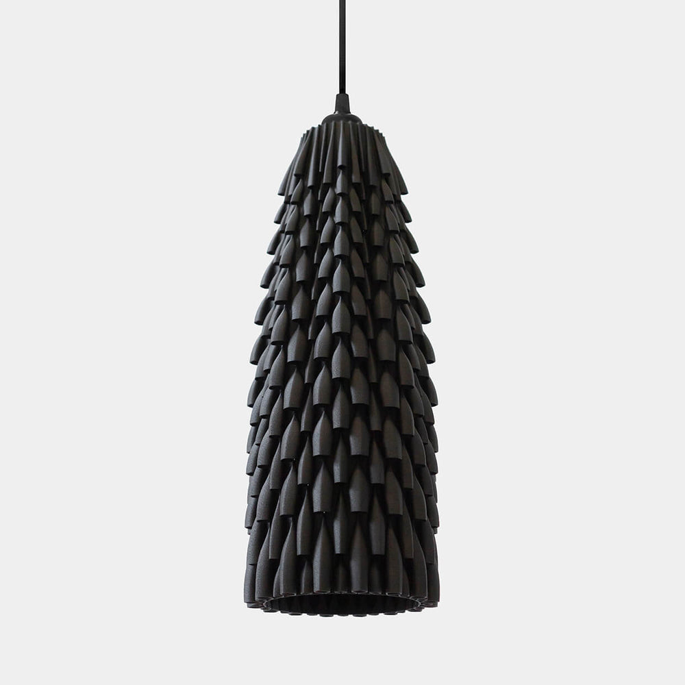 3d Printed Lampshade Armadillo Ebony size Large, light turned off. Made from composite material: ebony wood fiber and PLA, a renewable compound made of corn