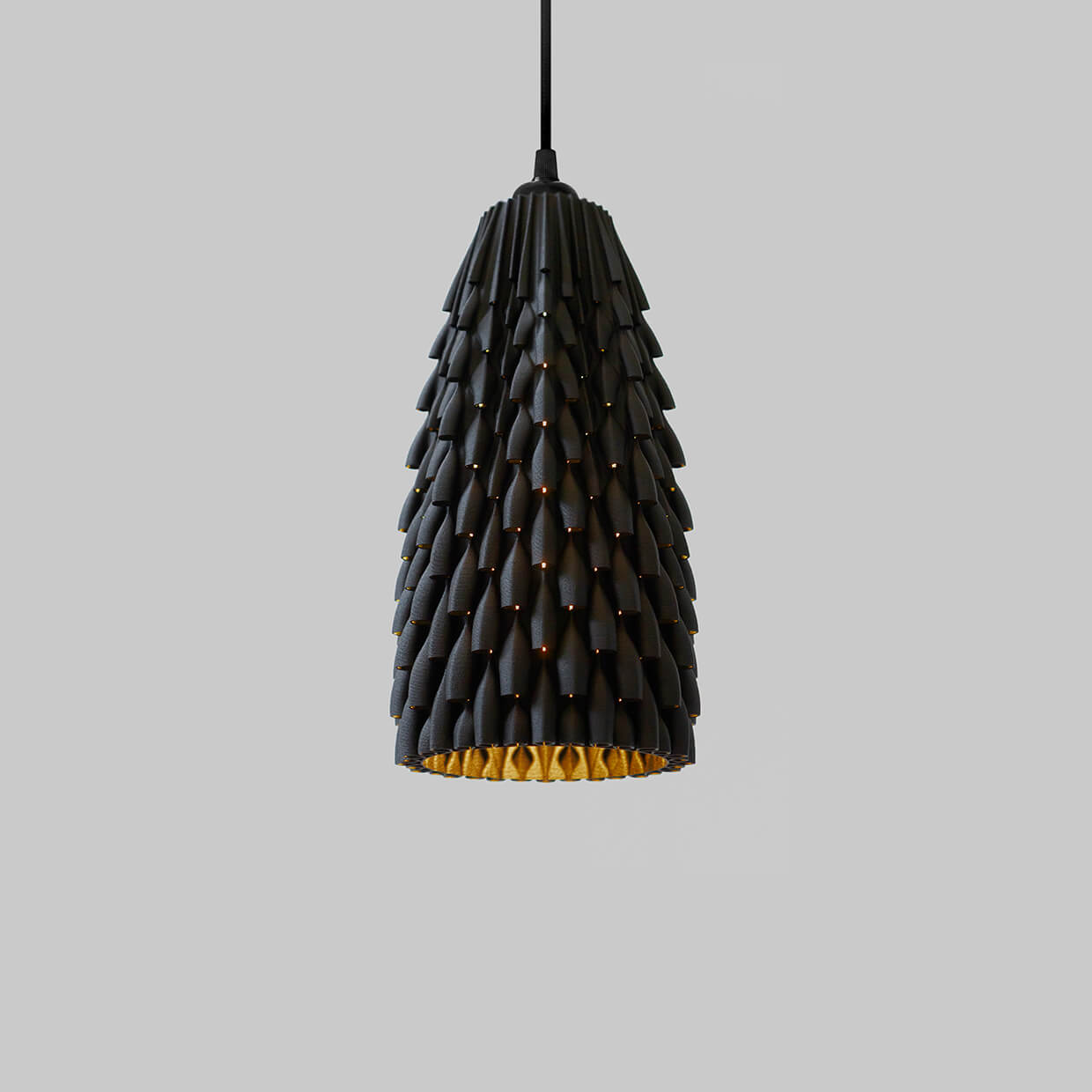 
                  
                    3d Printed Lampshade Armadillo Ebony size Small, light turned on. Made from composite material: ebony wood fiber and PLA, a renewable compound made of corn
                  
                