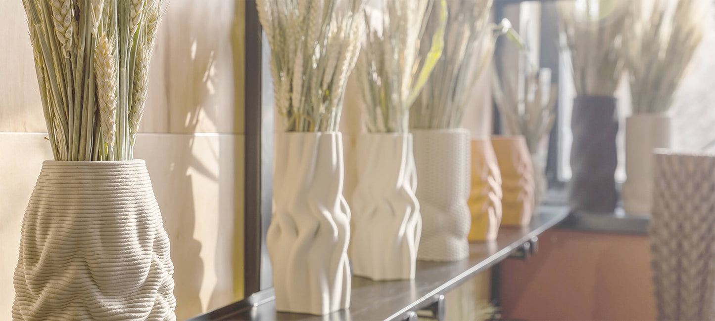 Drag And Drop 3d printed ceramic vases on a store shelf